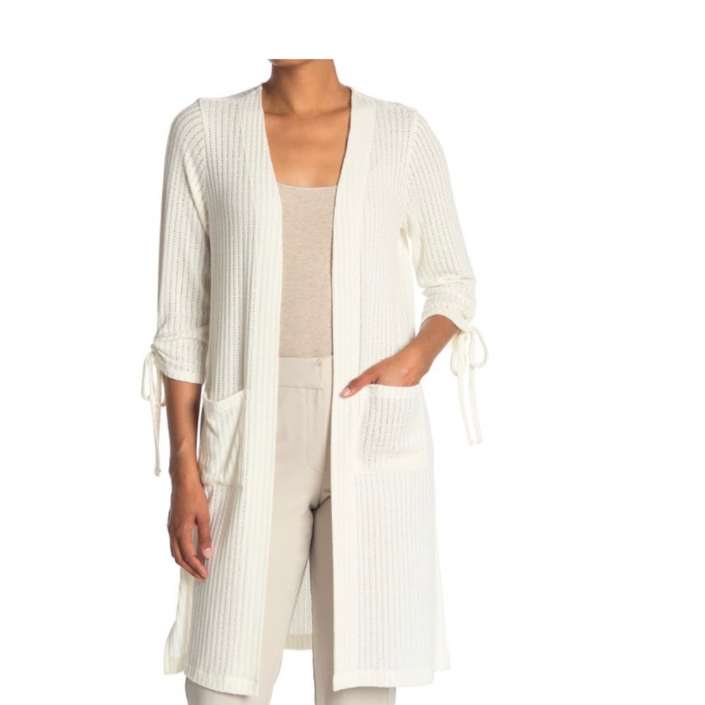 CHENAULT Pointelle Rib Knit Cardigan